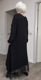 R.A.F.A.Y viscose A-lijn jurk met tule / stretch zwart