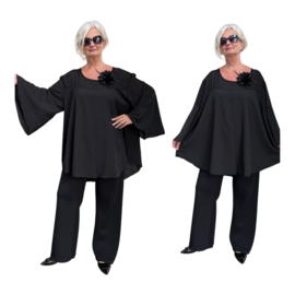 ITALIA oversized A-lijn blouse met broche zwart/gevoerd