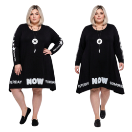 Naveed oversized viscose A-lijn jurk/tuniek / stretch/zwart/wit