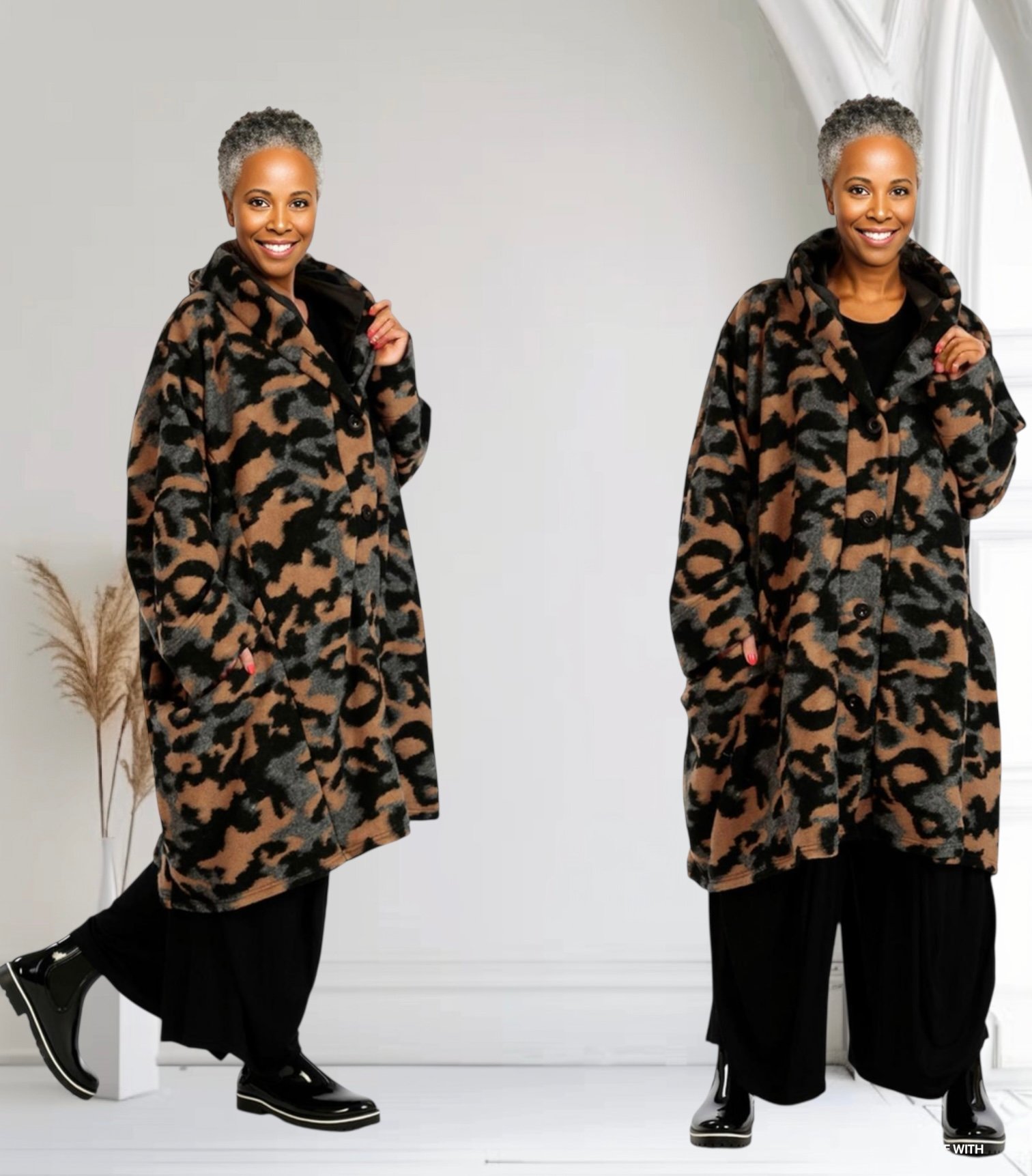 AKH oversized wollen winterjas/mantel  gevoerd