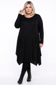 AKH oversized viscose soepele slinky-kwaliteit A-lijn jurk apart/ zwart