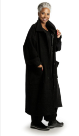 AKH oversized lange wollen winterjas/mantel  gevoerd zwart