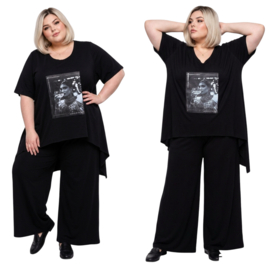 SASHA GRANDE oversized viscose A-lijn tuniek+ broek/stretch zwart