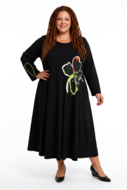 Zedd Plus katoen A-lijn jurk met bloemapplicatie /zwart stretch