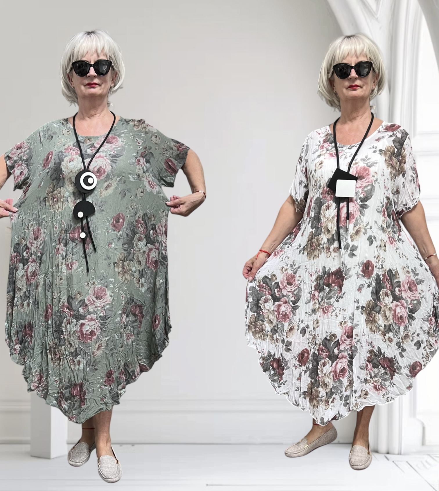 ITALIA oversized viscose A-lijn zomer jurk + onderjurk/in meerdere kleuren