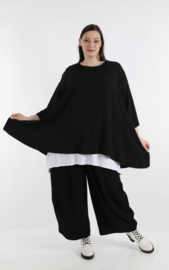 AKH oversized viscose/katoen  A-lijn top apart stretch  zwart