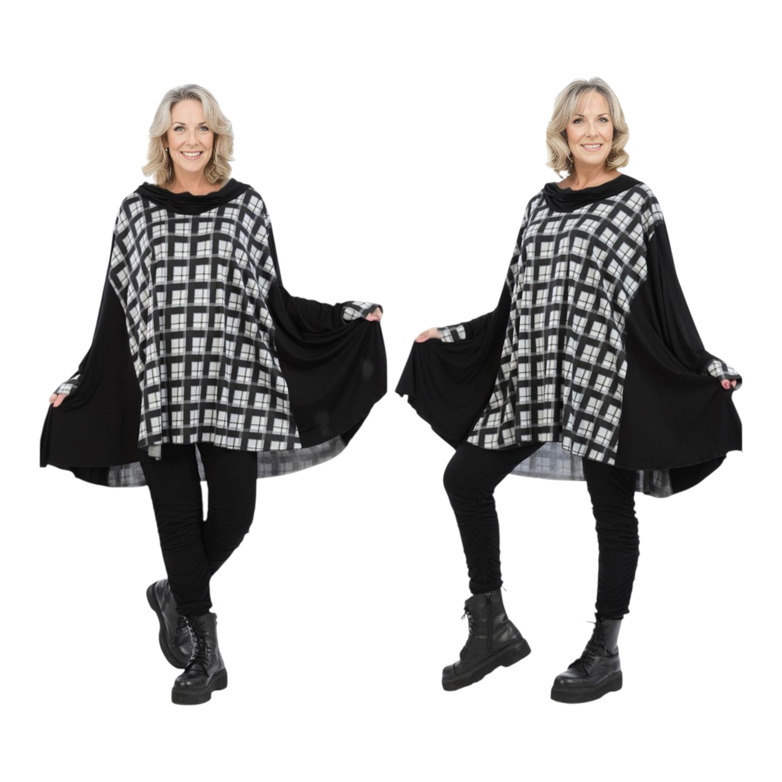 AKH oversized viscose tuniek apart stretch zwart/grijs