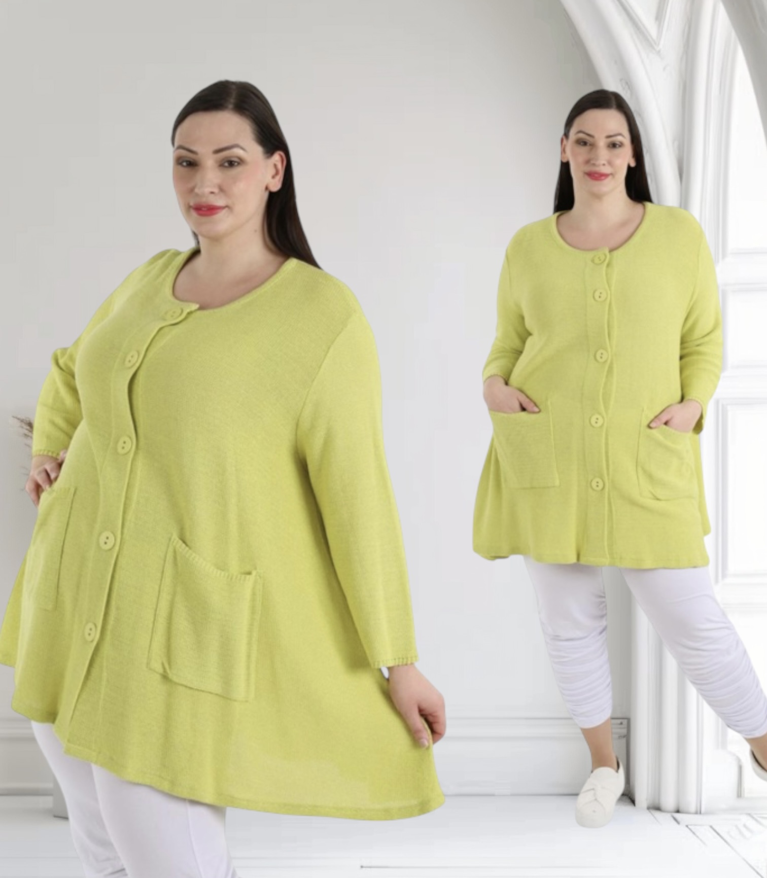 AKH gebreide oversized A-lijn katoen vest/blazer apart stretch