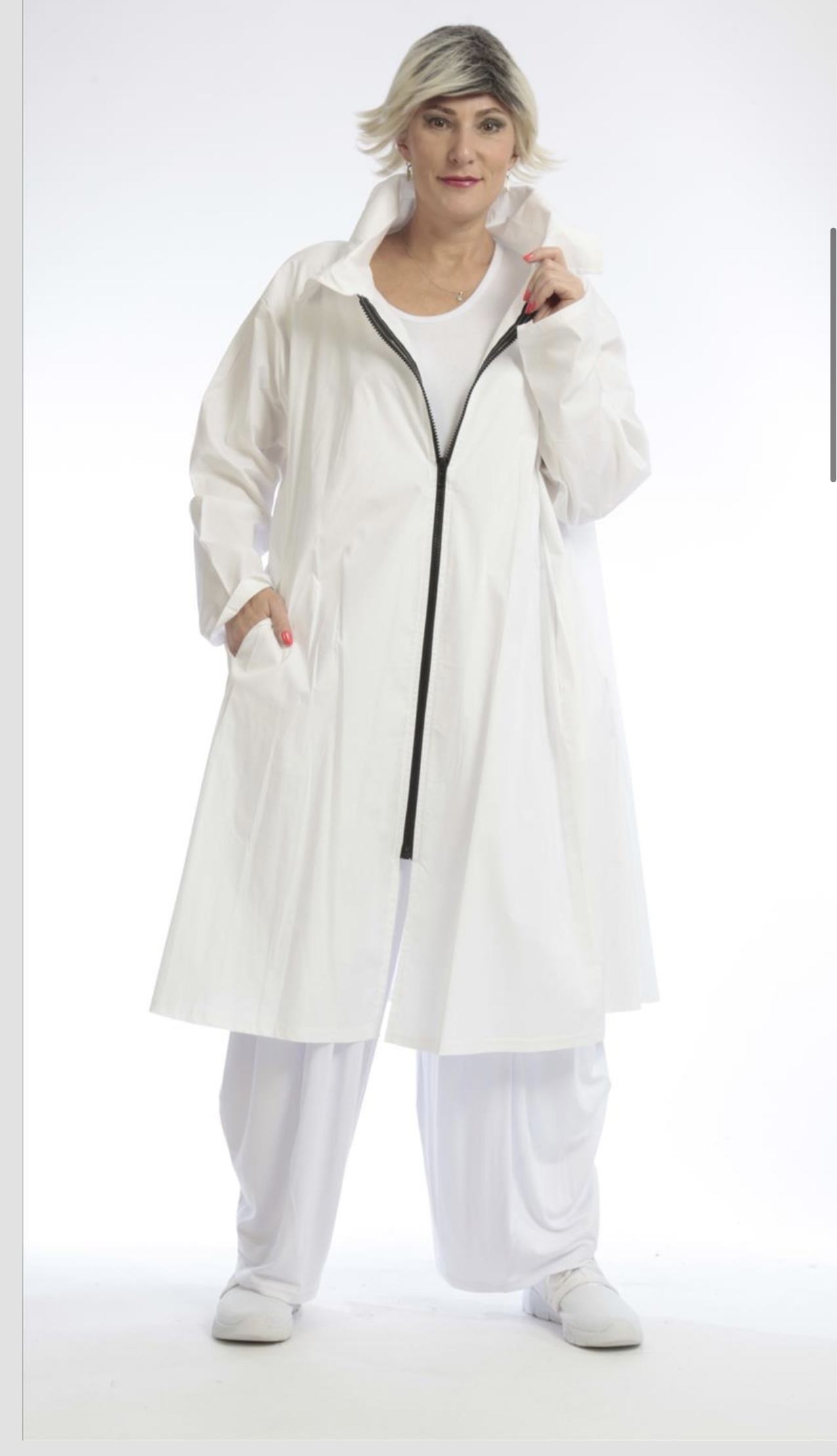AKH katoen A-lijn zomer blouse /jas /blazer met ritssluiting/wit