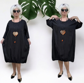 AKH oversized linnen mix A-lijn jurk/tuniek met zakken apart zwart