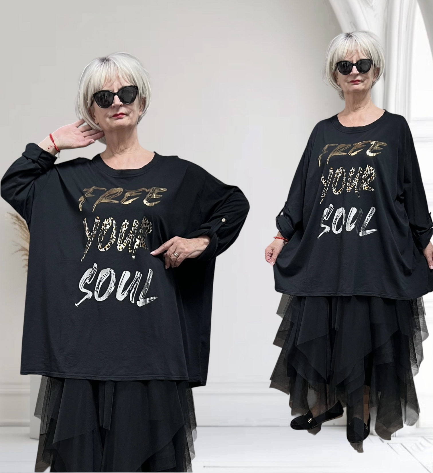 ITALIA MODA  oversized katoen top apart stretch zwart