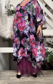 Francesca Romantica oversized A-lijn viscose chiffon overjurk met touwtjes  apart (extra groot)