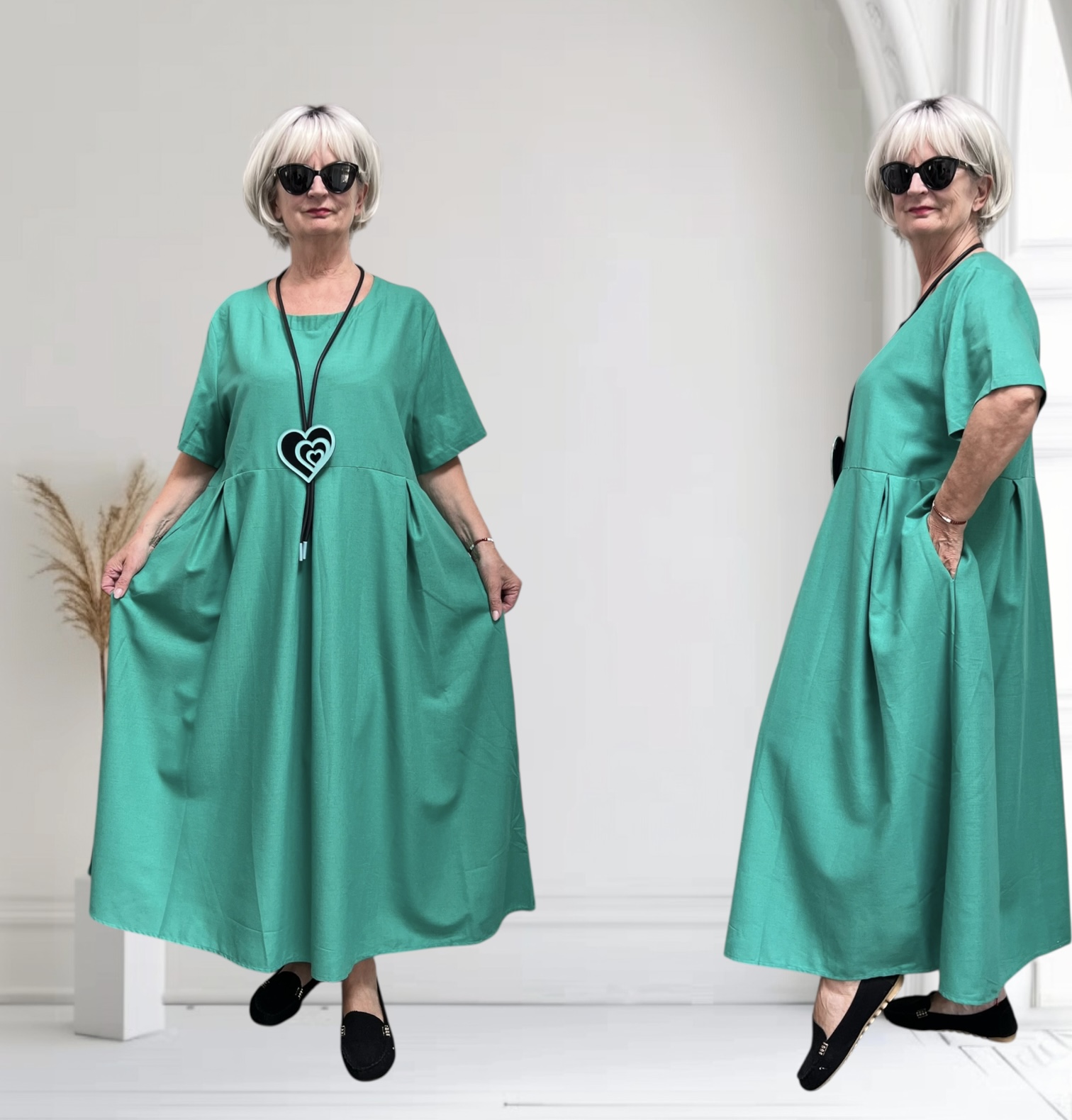 ITALIA  MODA  linnen/viscose wijde jurk met zakken apart