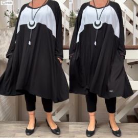 Anna oversized A-lijn jersey viscose tuniek/jurk met zakken apart (extra groot)zwart/wit strtech