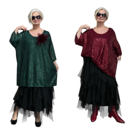 ITALIA MODA oversized tuniek met inzet van pailletten/glitter stof gevoerd /stretch  /in meerdere kleuren