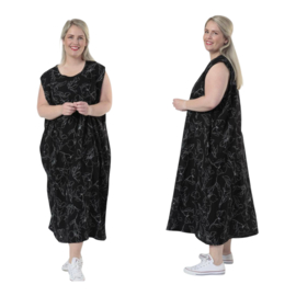 AKH oversized katoen/viscose A-lijn jurk met zakken /apart/zwart/wit