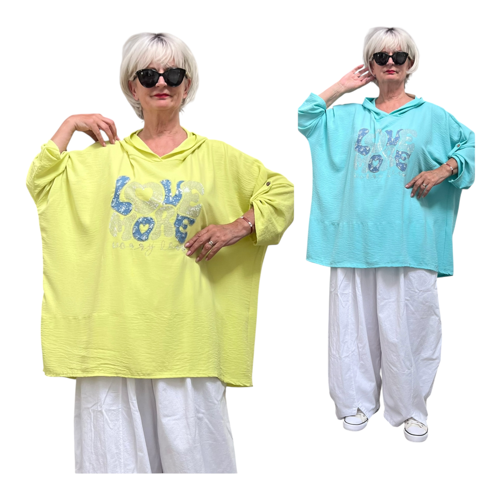 ITALIA oversized viscose top/tuniek met capuchon /in meerdere kleuren