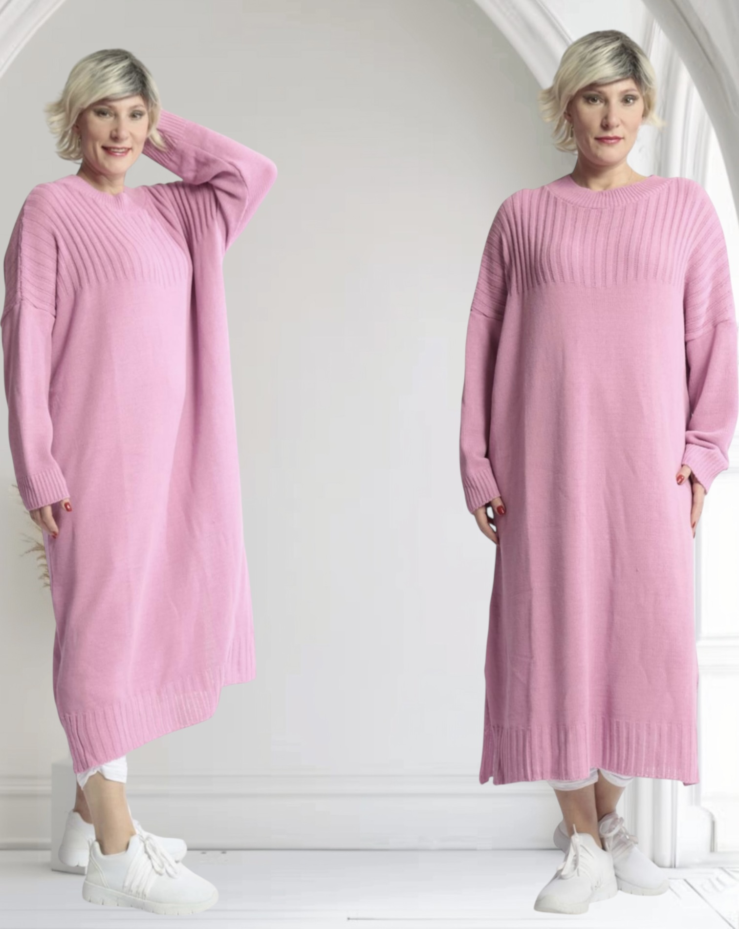 AKH gebreide oversized tuniek/jurk  apart stretch