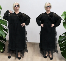 italia  oversized acryl gebreide tuniek/overjurk met broche strtech zwart