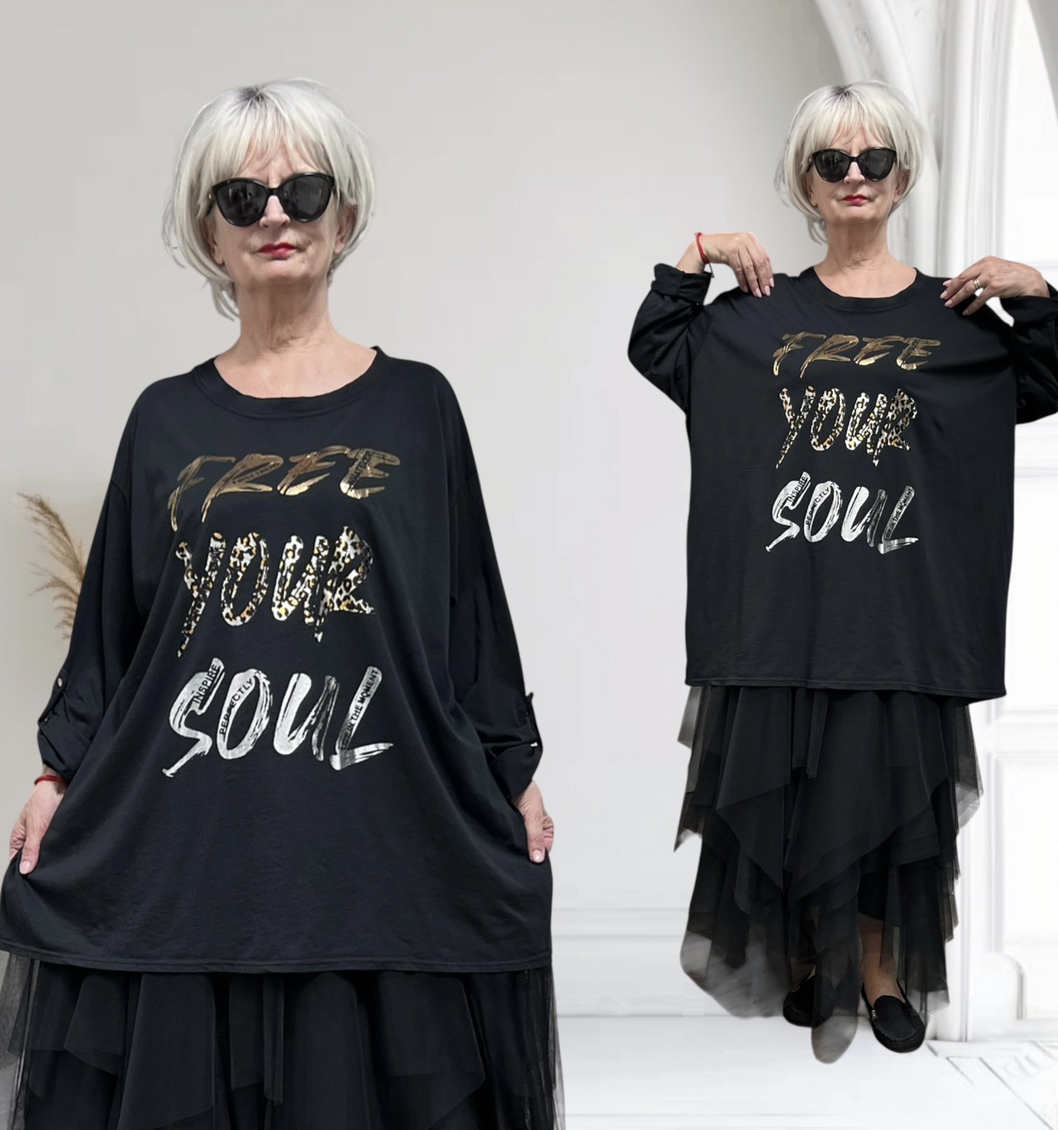 ITALIA MODA  oversized katoen top apart stretch zwart