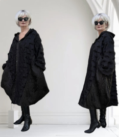 H-4 A-lijn jas/blazer/vest met inzet van chiffon stof /apart/zwart