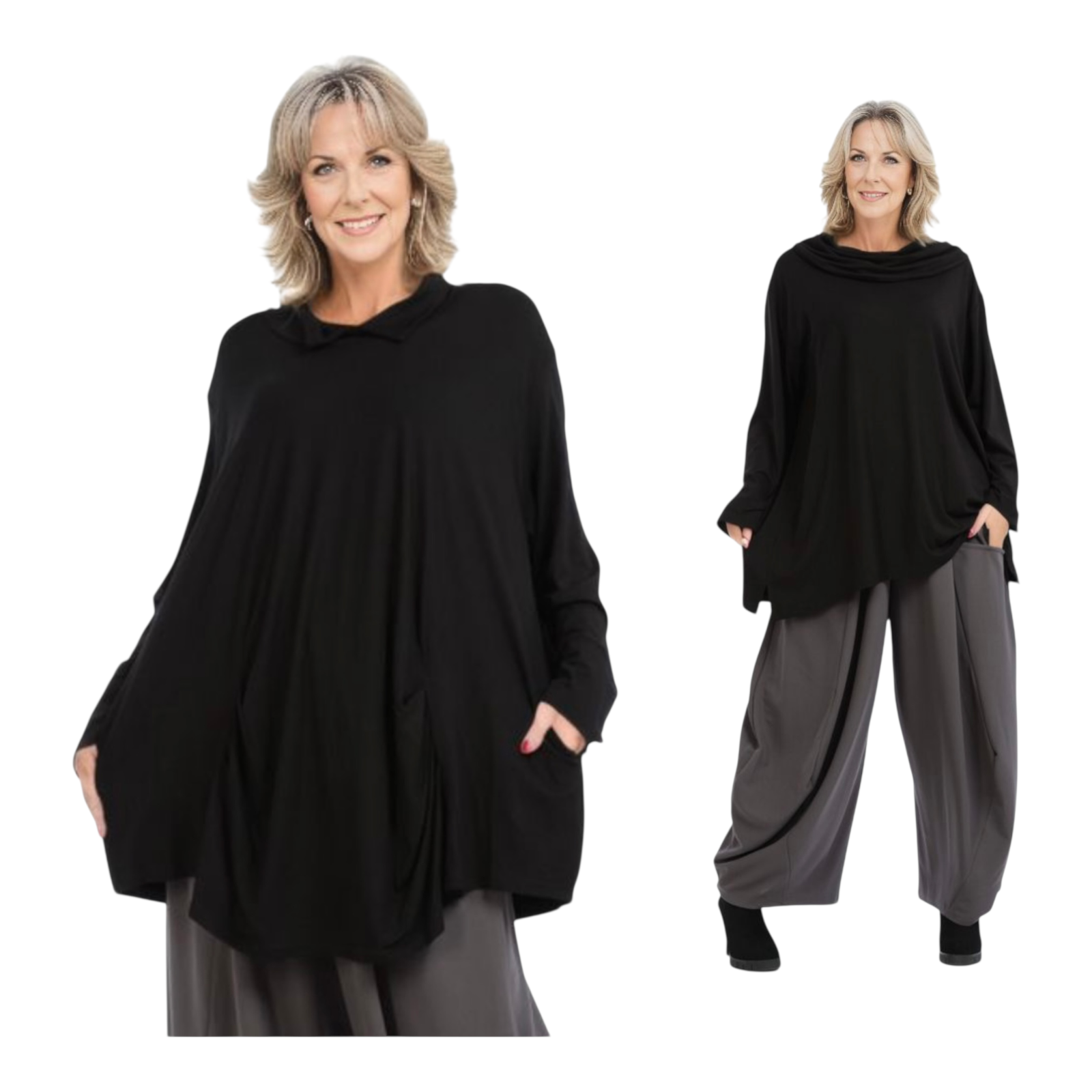 AKH oversized viscose jerseyA-lijn tuniek apart stretch zwart