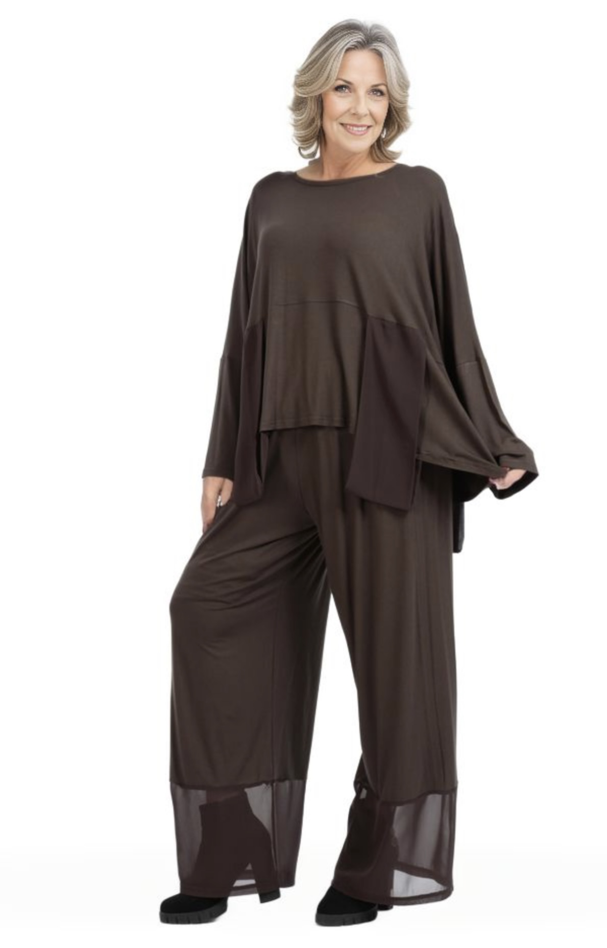 AKH viscose A-lijn top met chiffon stof apart stretch