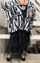 Wija oversized A-lijn viscose A-lijn korte blazer/vest (extra groot) zwart/wit