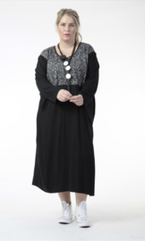AKH oversized viscose jurk met zakken apart stretch zwart /grijs