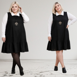 AKH oversized mouwloze gebreide katoen A-lijn jurk met inzet van taft  /apart/zwart