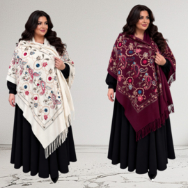 ITALIA wol/viscose grote geborduurde sjaal/in meerdere kleuren