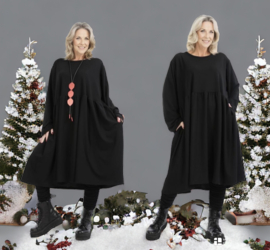 AKH oversized A-lijn glatter kepp jurk  /stretch zwart