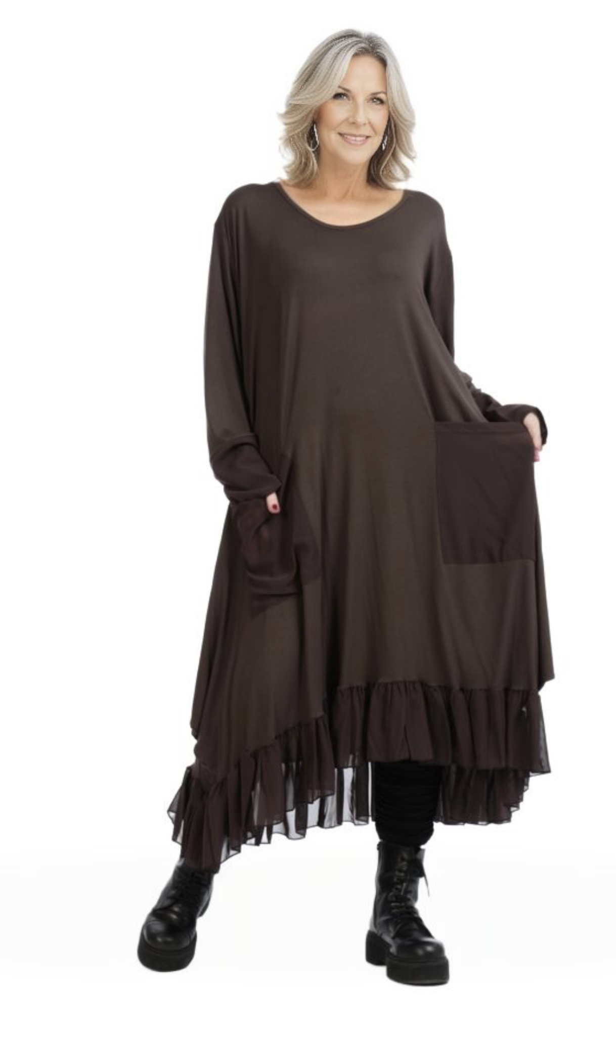 AKH viscose A-lijn jurk met chiffon stof apart stretch