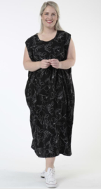 AKH oversized katoen/viscose A-lijn jurk met zakken /apart/zwart/wit