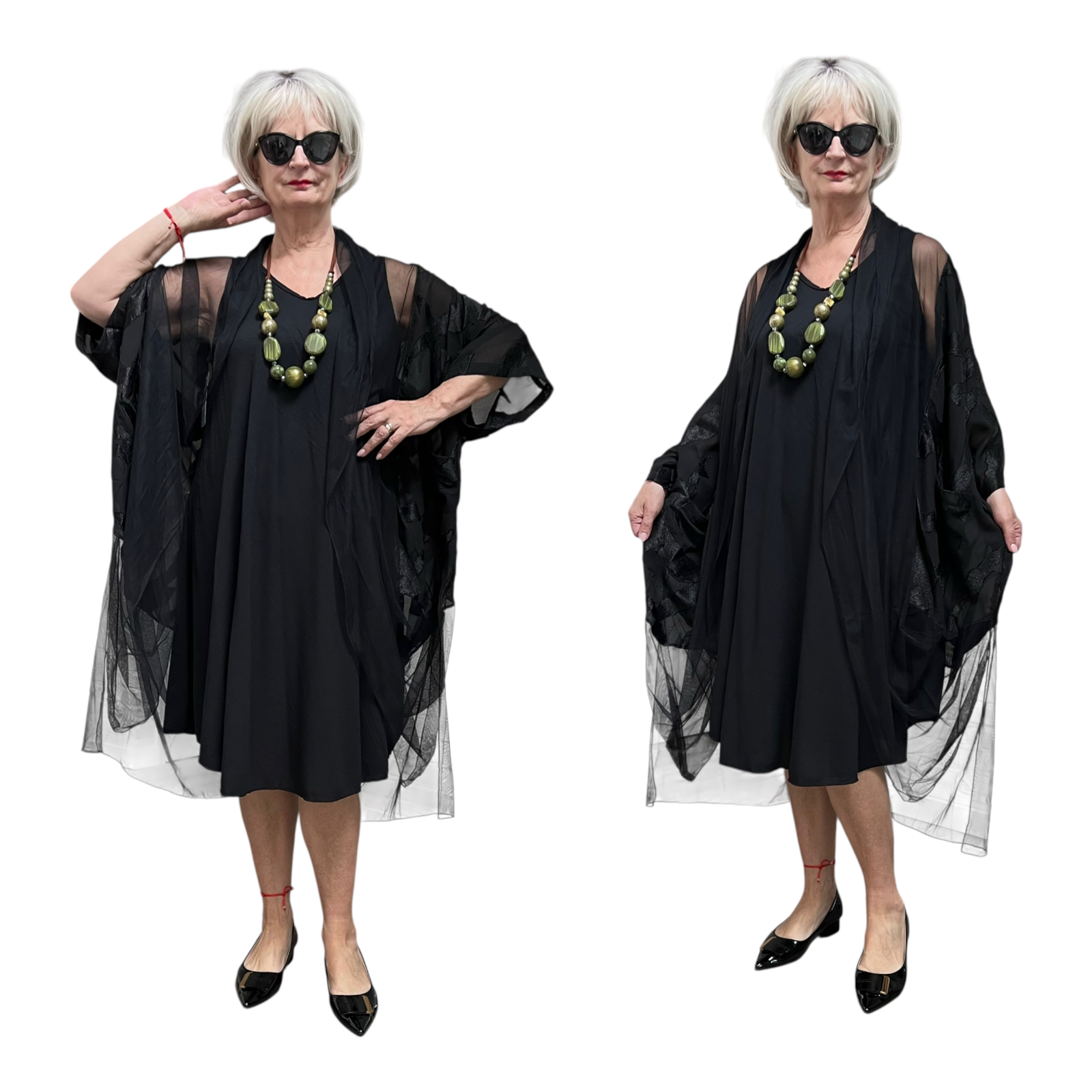 H-4  katoen tule/kant blazer/vest  zwart