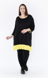 AKH oversized viscose tricot A-lijn tuniek  apart stretch zwart/geel