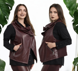 KEKOO design viscose korte mouwloze blazer met inzet van eco leder stretch