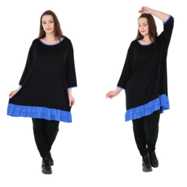 AKH oversized viscose tricot A-lijn tuniek  apart stretch zwart/blauw