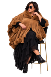ITALIA  gebreid super zacht omslagdoek/poncho met bont