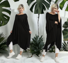 AKH oversized viscose A-lijn jurk apart stretch  zwart