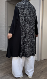 AKH oversized viscose A-lijn blazer/vest/jas apart  zwart/wit/stretch