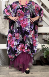 Francesca Romantica oversized A-lijn viscose chiffon overjurk met touwtjes  apart (extra groot)