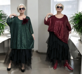 ITALIA MODA oversized tuniek met inzet van pailletten/glitter stof gevoerd /stretch  /in meerdere kleuren