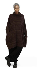 AKH gebreide zacht bouclé oversized tuniek/jurk  apart stretch chocoladebruin