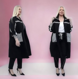 DIVAS PLANET katoen blazer/vest met knoopsluiting  /stretch zwart/wit