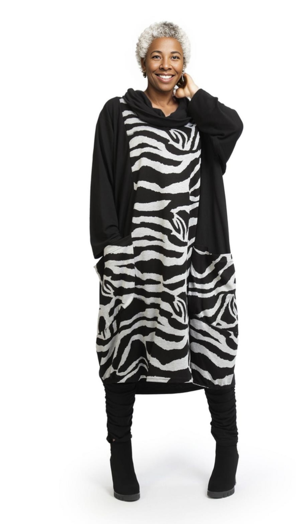 AKH oversized viscose mix tuniek apart stretch zwart/grijs
