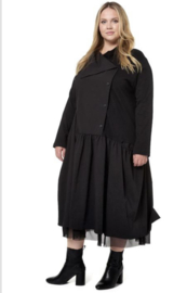 dYb katoen A-lijn jurk met inzet van tule stretch zwart