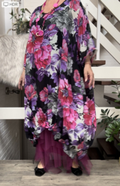 Francesca Romantica oversized A-lijn viscose chiffon overjurk met touwtjes  apart (extra groot)