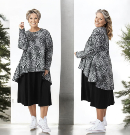 AKH oversized  viscose  A-lijn jurk/top  apart stretch zwart/grijs
