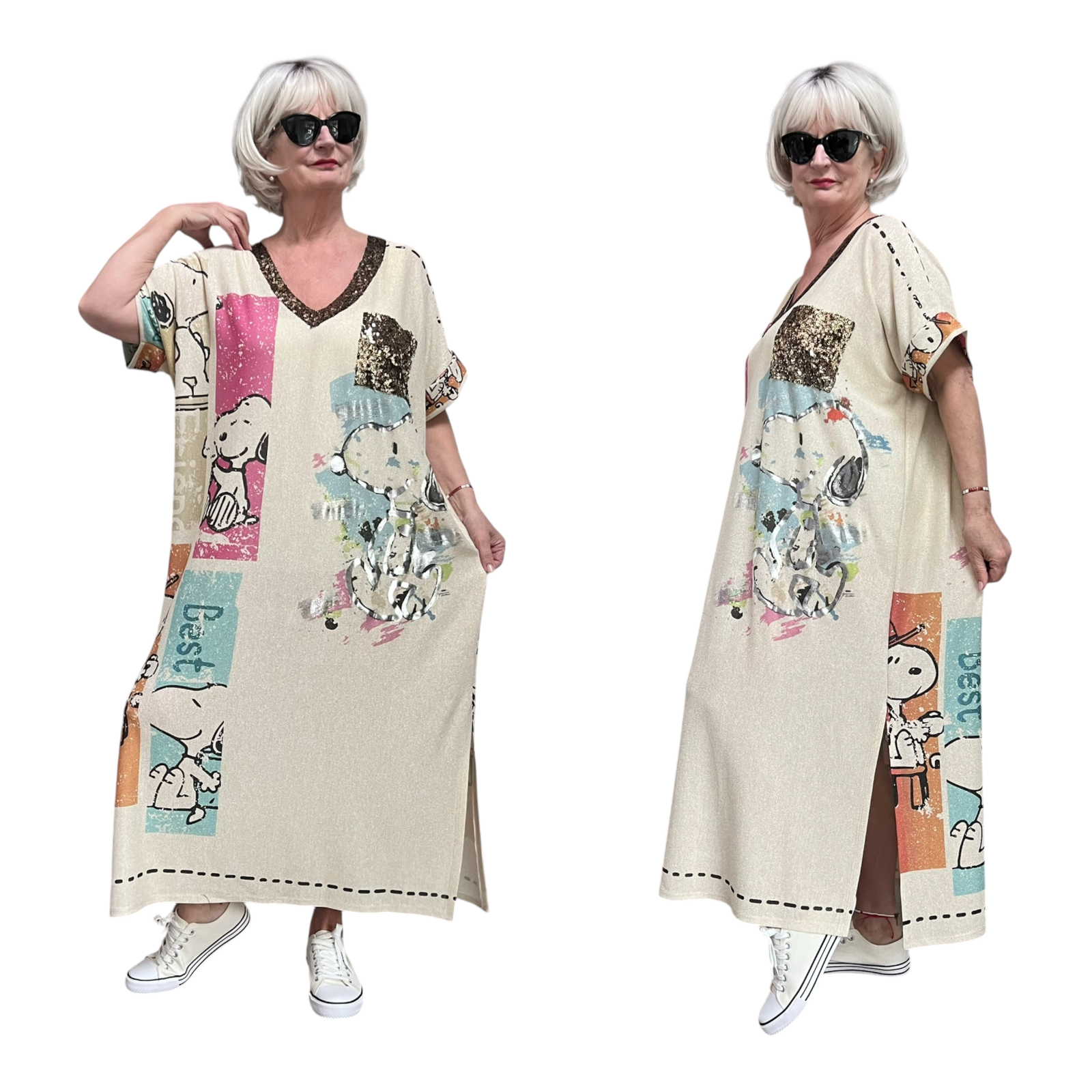 CHARME MODA oversized jurk met glitters stretch